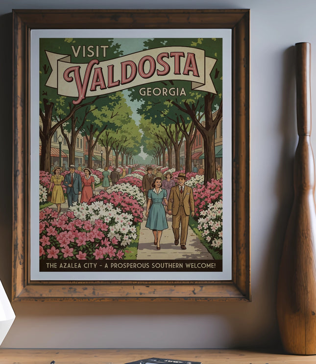 Visit Valdosta Georgia, the Azalea City, illustration with people walking.