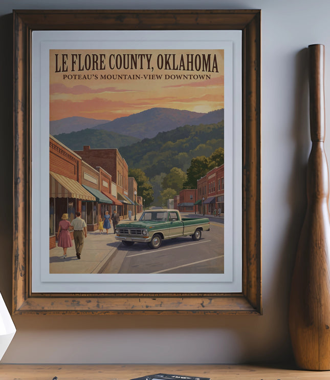 Le Flore County, Oklahoma Poteau's Mountain-View Downtown framed print.