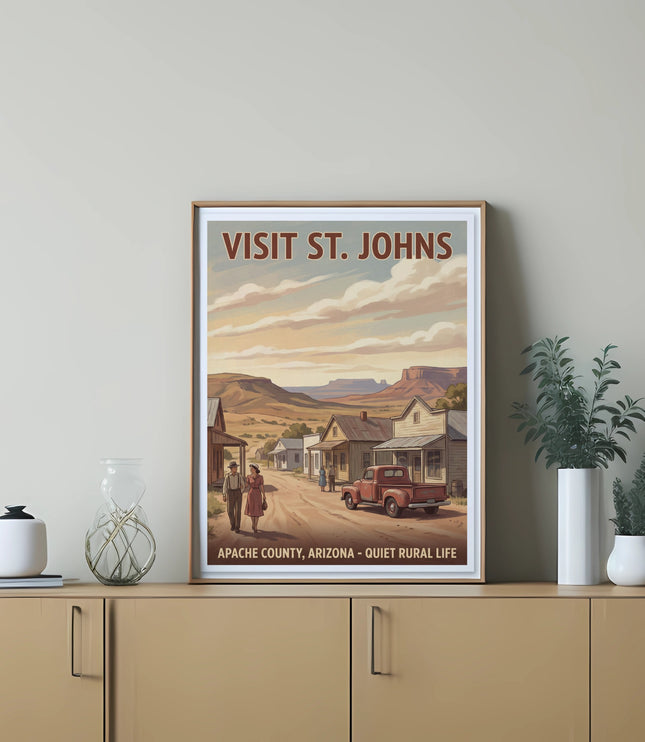 "Visit St. Johns, Apache County, Arizona - Quiet Rural Life" poster artwork.