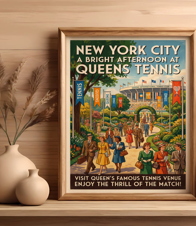 New York City a bright afternoon at Queens Tennis poster.