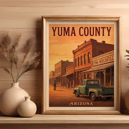 Yuma County Arizona vintage poster with mercantile and truck.