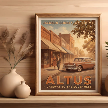 Retro poster of Jackson County, Oklahoma featuring Altus, the Gateway to the Southwest.