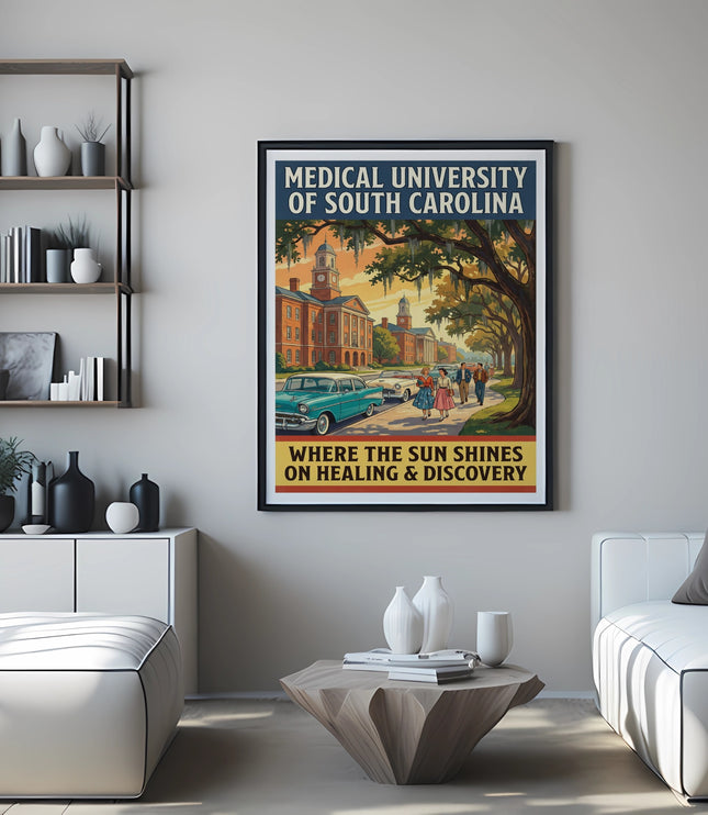 Vintage poster for Medical University of South Carolina with text.