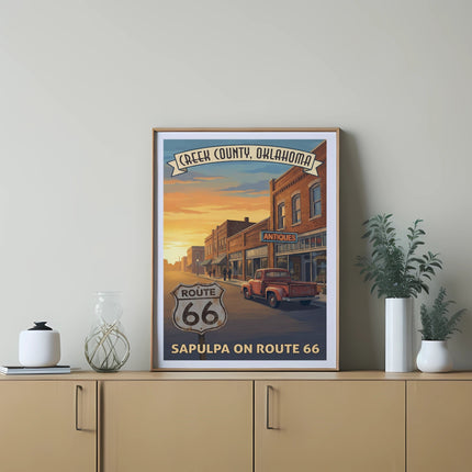 Creek County, Oklahoma poster featuring Sapulpa on Route 66 with vintage truck.