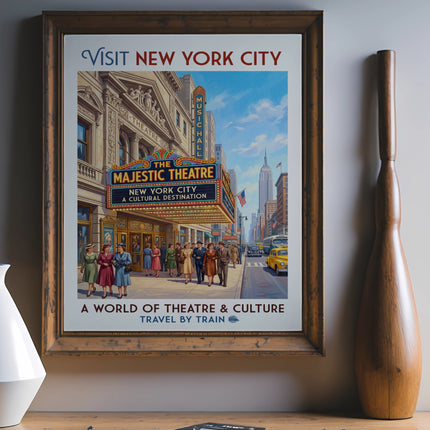 Vintage poster for the Majestic Theatre in New York City, promoting theatre and culture.