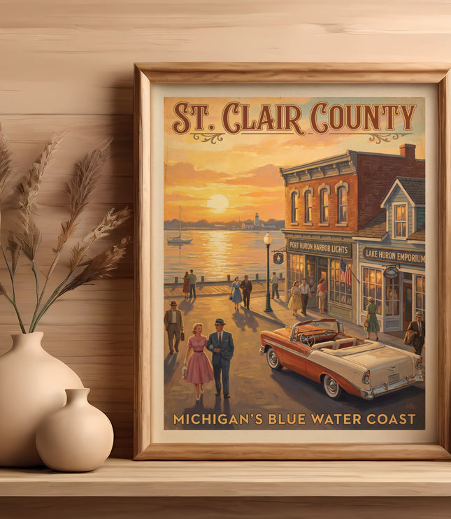 St. Clair County, Michigan's Blue Water Coast vintage travel poster.