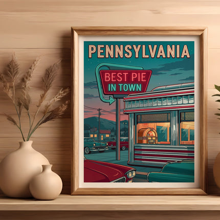 Vintage Pennsylvania diner neon sign that reads "Best Pie in Town".