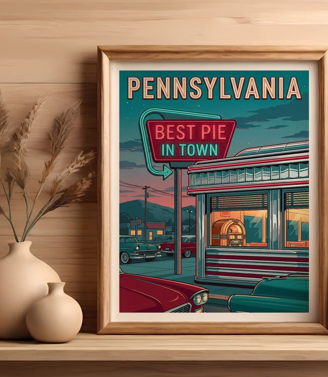 Vintage Pennsylvania diner neon sign that reads "Best Pie in Town".