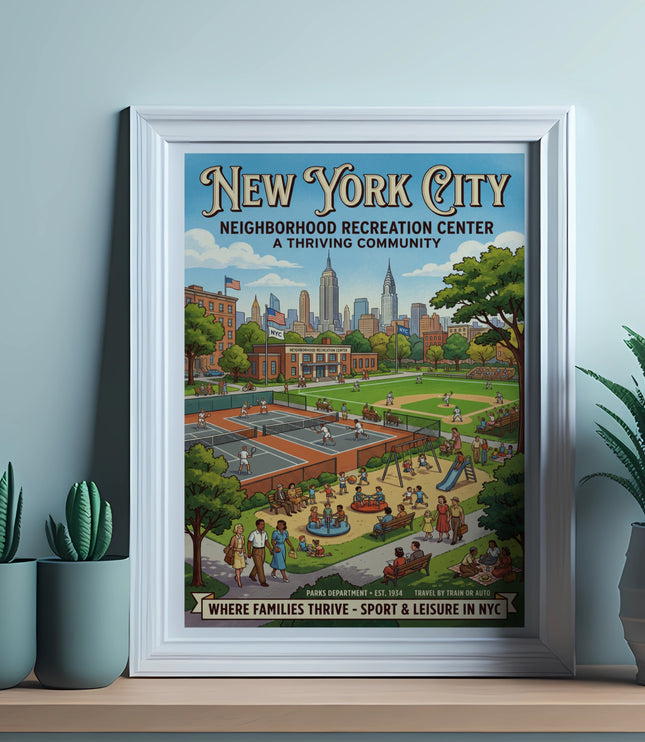 New York City Neighborhood Recreation Center poster depicts a thriving community.