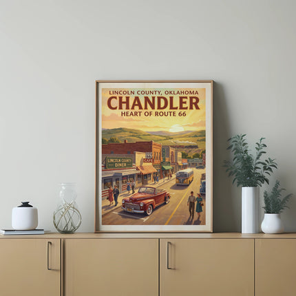 Vintage poster: Lincoln County, Oklahoma, Chandler, Heart of Route 66.