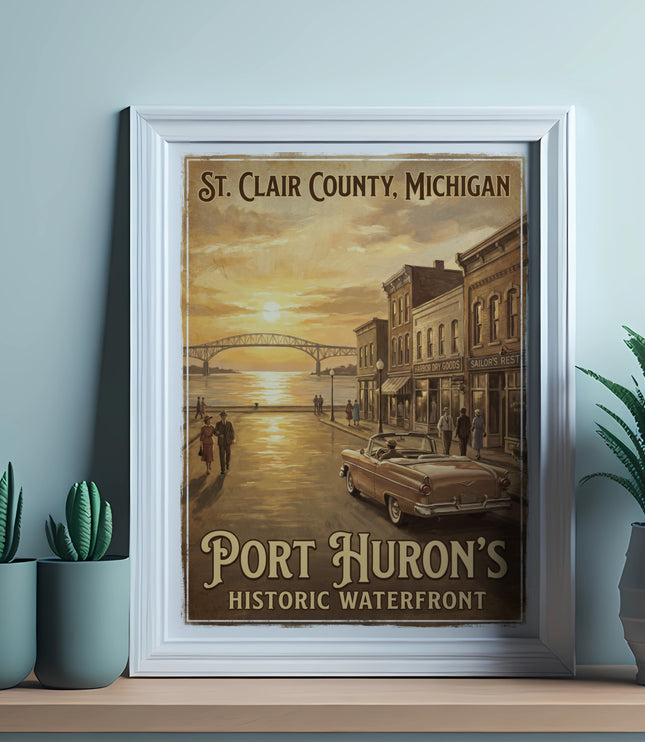 St. Clair County, Michigan, Port Huron's historic waterfront vintage poster.