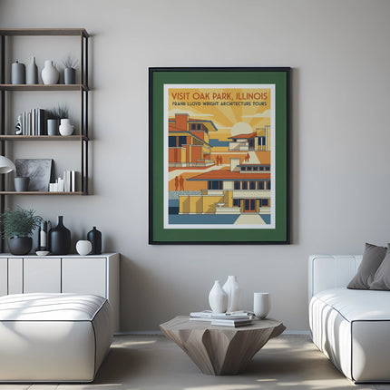 Poster for Frank Lloyd Wright architecture tours in Oak Park, Illinois.