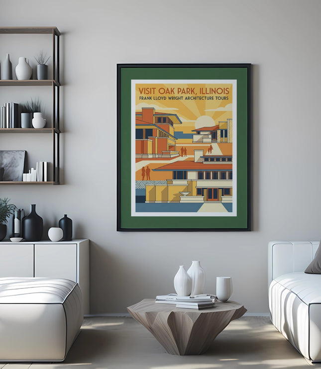 Poster for Frank Lloyd Wright architecture tours in Oak Park, Illinois.