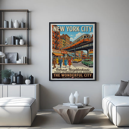 New York City poster of 6th Avenue on a sunny afternoon.