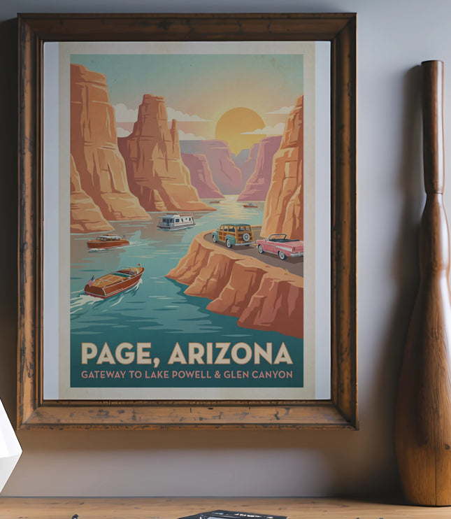 Page, Arizona gateway to Lake Powell & Glen Canyon vintage travel poster.