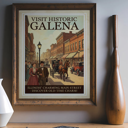 Historic Galena Illinois charming main street vintage travel poster.