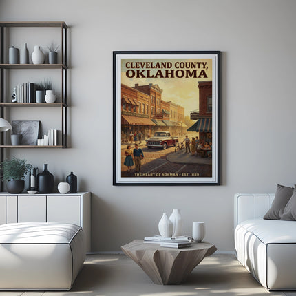 Cleveland County, Oklahoma poster with "The Heart of Norman" text.