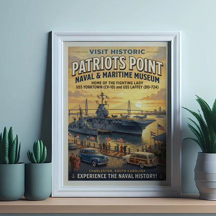 Historic Patriots Point Naval & Maritime Museum poster with USS Yorktown and USS Laffey.