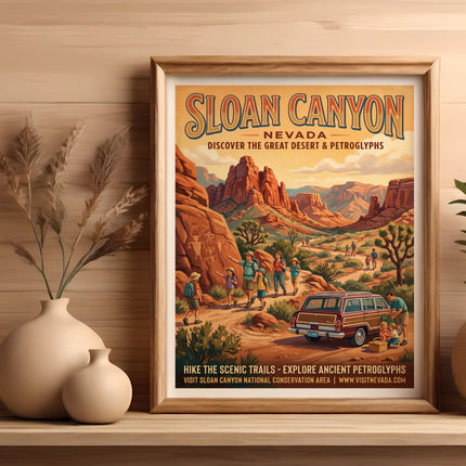 Poster of Sloan Canyon Nevada with desert landscape and petroglyphs.