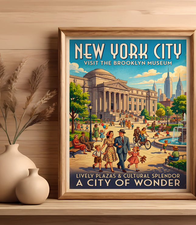 New York City poster featuring the Brooklyn Museum and city skyline.