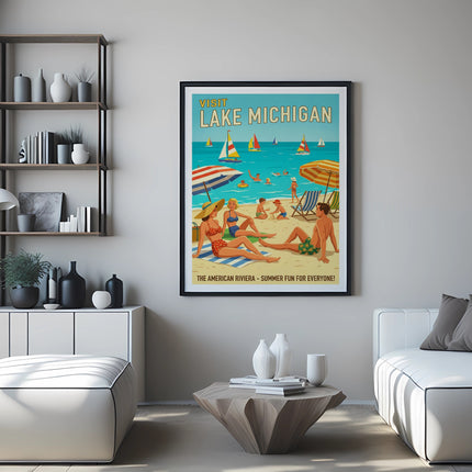 Poster: Visit Lake Michigan, The American Riviera, Summer Fun for Everyone!