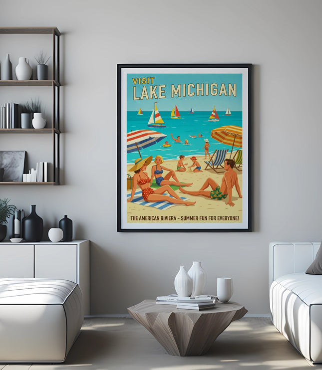 Poster: Visit Lake Michigan, The American Riviera, Summer Fun for Everyone!