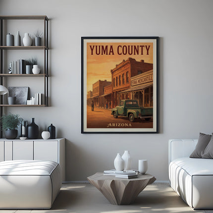 Yuma County Arizona vintage travel poster with vintage truck.