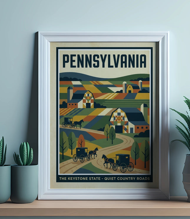Pennsylvania Keystone State Quiet Country Roads vintage travel poster.