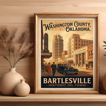Washington County, Oklahoma, Bartlesville Historic Oil-Town vintage travel poster.