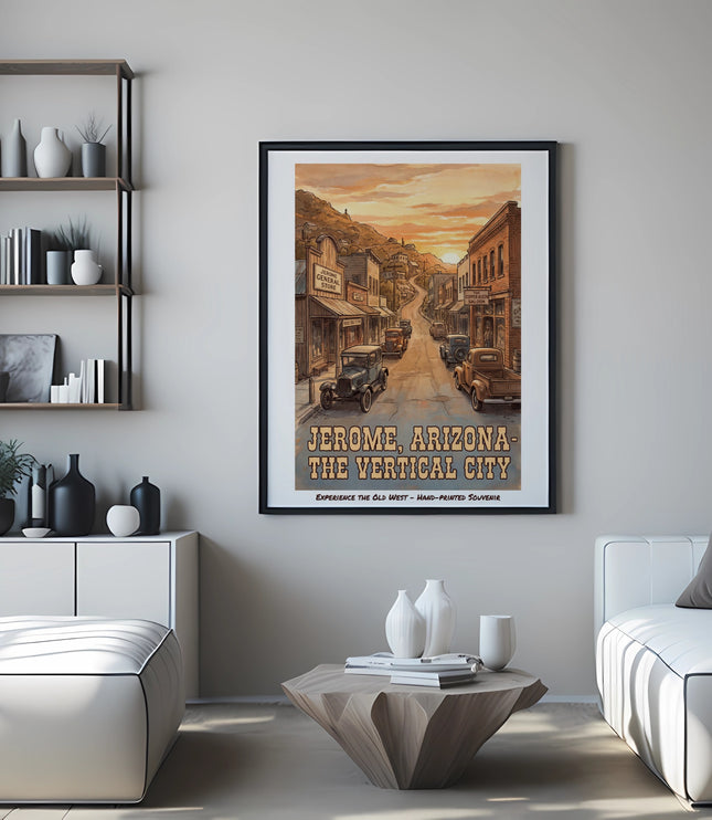 Framed poster of Jerome, Arizona, the vertical city, set in the old west.