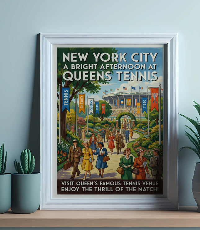 New York City: A Bright Afternoon at Queens Tennis vintage poster.