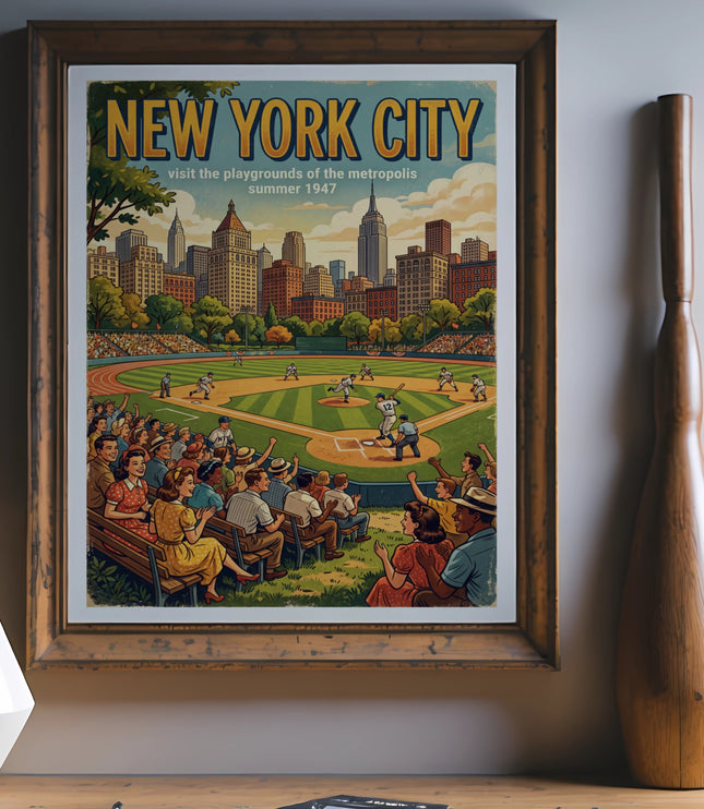 Vintage New York City baseball game poster, summer 1947.