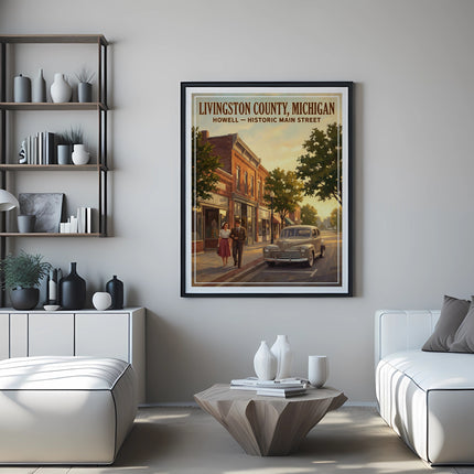 Livingston County, Michigan Howell Historic Main Street vintage travel poster.