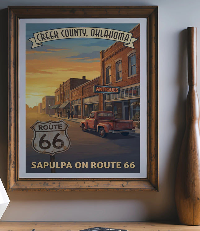 Creek County, Oklahoma, Sapulpa on Route 66 vintage retro poster artwork