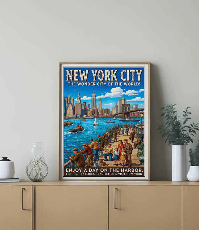 New York City poster featuring a harbor scene: "Enjoy a day on the harbor."