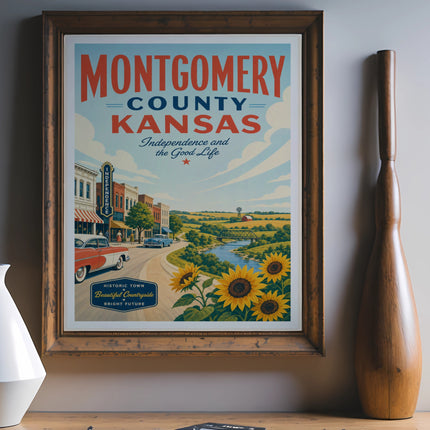Montgomery County, Kansas poster with "Independence and the Good Life" text.