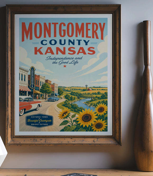 Montgomery County, Kansas poster with "Independence and the Good Life" text.