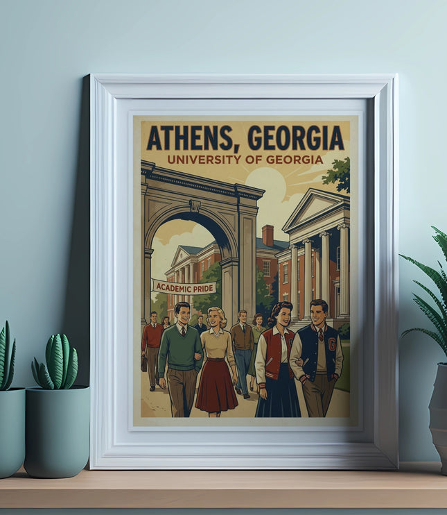 University of Georgia poster featuring students and Arch in Athens, Georgia.