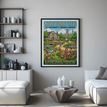 New York City Children's Library Garden poster with colorful illustration and text.