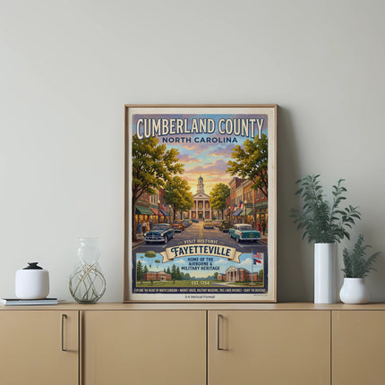 Cumberland County North Carolina poster featuring Fayetteville and military heritage.