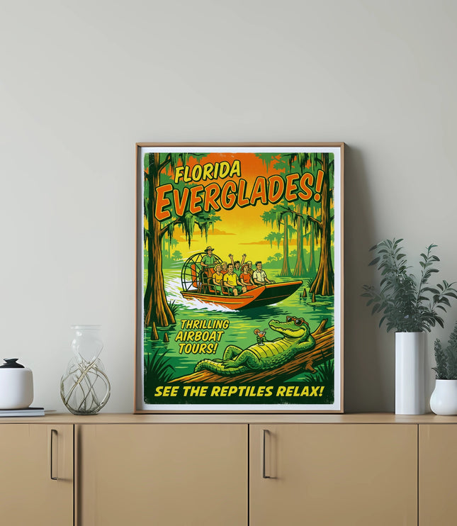 Florida Everglades! Thrilling airboat tours with a lounging alligator.