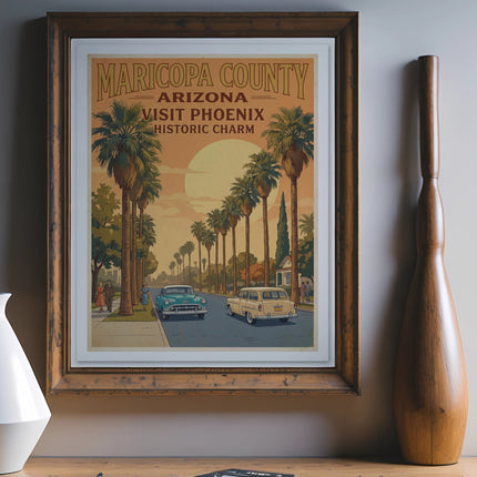 Maricopa County Arizona Visit Phoenix Historic Charm vintage travel poster.