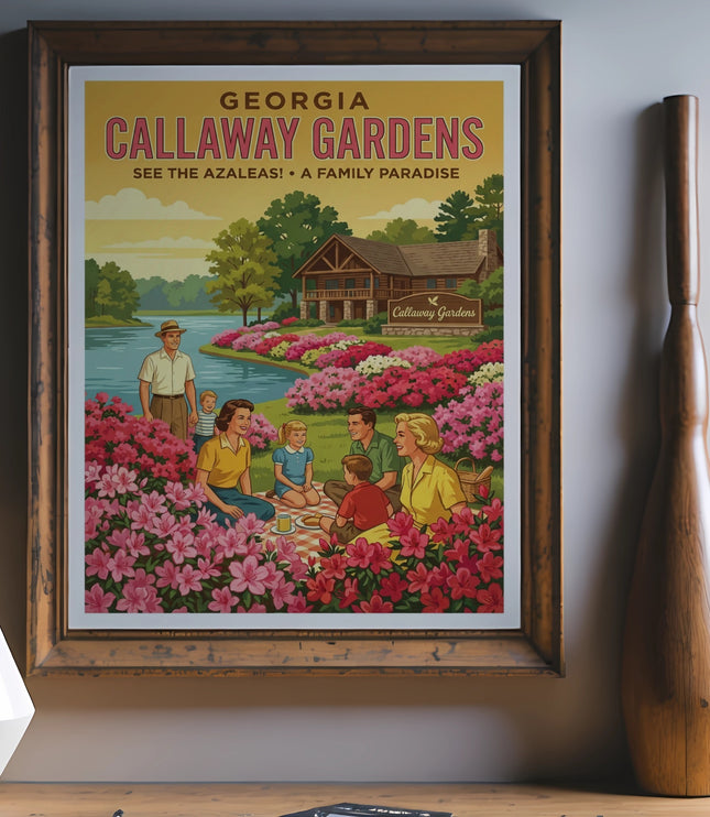 Callaway Gardens Georgia poster with families picnicking amongst azaleas.