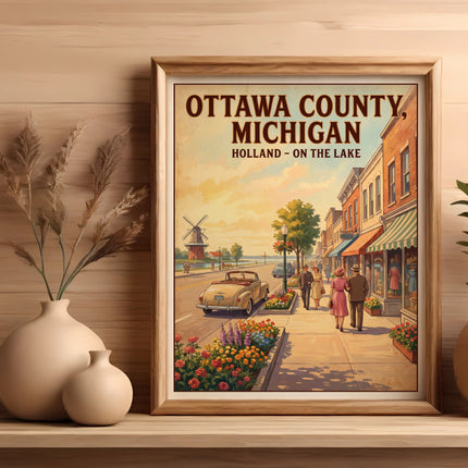 Retro poster of Ottawa County, Michigan, Holland on the Lake.