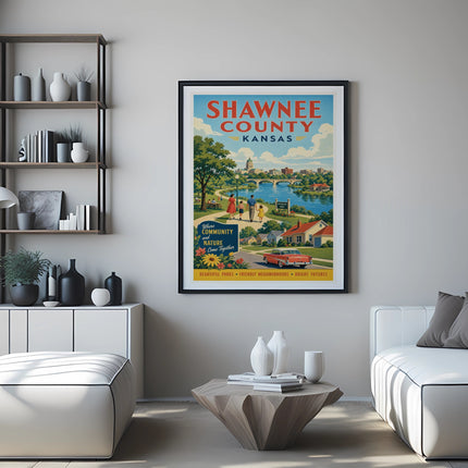 Shawnee County Kansas poster with text "Where Community and Nature Come Together".