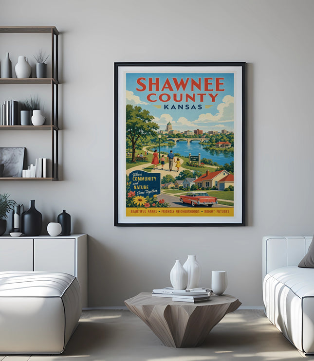 Shawnee County Kansas poster with text "Where Community and Nature Come Together".