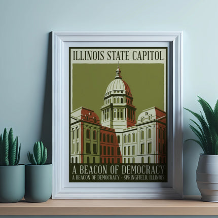 Illinois State Capitol building illustration in Springfield, Illinois.