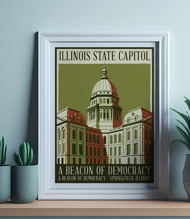 Illinois State Capitol building illustration in Springfield, Illinois.