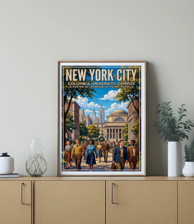 Poster: New York City Columbia University Campus, a center of learning in the metropolis.
