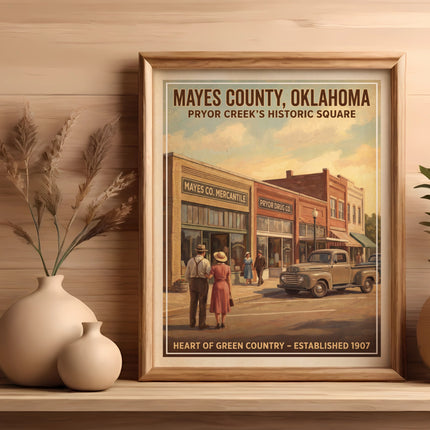 Framed print of Pryor Creek's Historic Square in Mayes County, Oklahoma.
